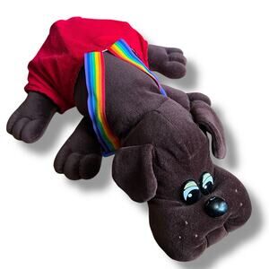 Tonka 1985 Pound Puppies Rumple Skins Plush Copper Brown 17in Dog Rainbow Suspen